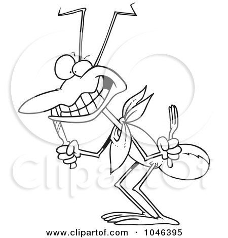Royalty-Free (RF) Clip Art Illustration of a Cartoon Black And White Outline Design Of A Hungry Ant by toonaday