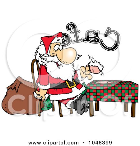 Royalty-Free (RF) Clip Art Illustration of a Cartoon Santa Taking A Break In A Cafe by toonaday