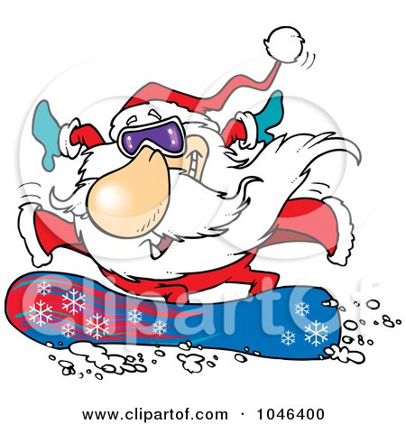 Royalty-Free (RF) Clip Art Illustration of a Cartoon Santa Snowboarding by toonaday