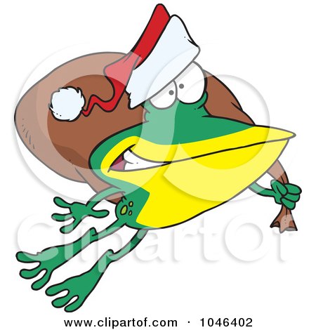 Royalty-Free (RF) Clip Art Illustration of a Cartoon Santa Frog Hopping by toonaday
