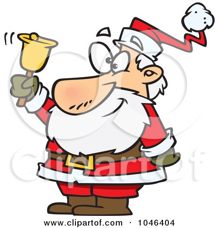Royalty-Free (RF) Clip Art Illustration of a Cartoon Santa Ringing A Bell by toonaday