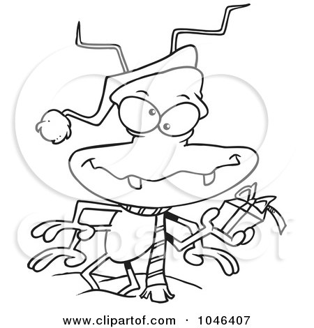 Royalty-Free (RF) Clip Art Illustration of a Cartoon Black And White Outline Design Of A Santa Bug by toonaday