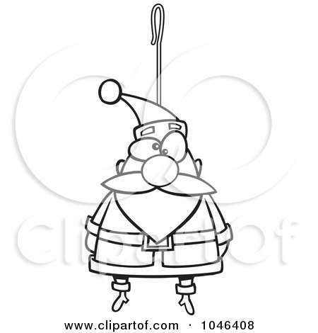 Royalty-Free (RF) Clip Art Illustration of a Cartoon Black And White Outline Design Of A Santa Ornament by toonaday