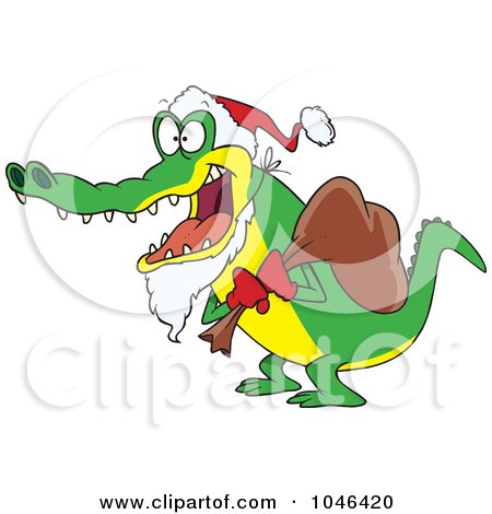 Royalty-Free (RF) Clip Art Illustration of a Cartoon Santa Alligator by toonaday