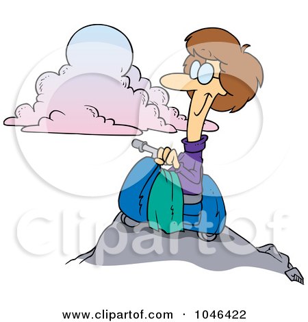 Royalty-Free (RF) Clip Art Illustration of a Cartoon Woman On A Scooter On Top Of A Mountain by toonaday