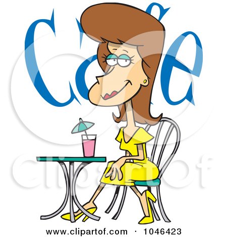 Royalty-Free (RF) Clip Art Illustration of a Cartoon Beautiful Woman Cafe by toonaday