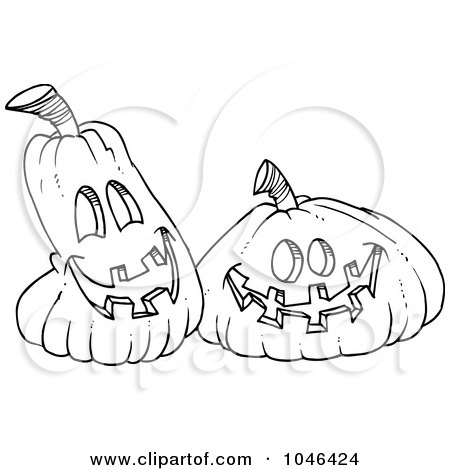 Royalty-Free (RF) Clip Art Illustration of a Cartoon Black And White Outline Design Of Happy Jackolanterns by toonaday