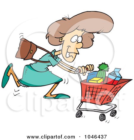 Royalty-Free (RF) Clip Art Illustration of a Cartoon Grocery Shopping Woman by toonaday