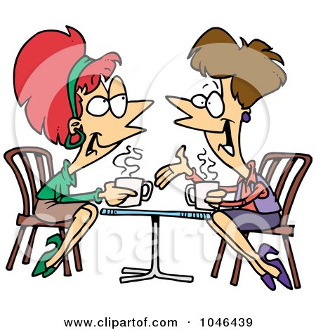 Royalty-Free (RF) Clip Art Illustration of Cartoon Friends Talking Over Coffee by toonaday