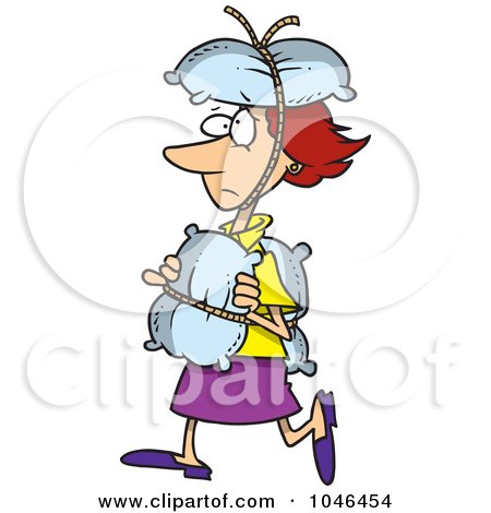 Royalty-Free (RF) Clip Art Illustration of a Cartoon Cautious Woman Covered In Pillows by toonaday