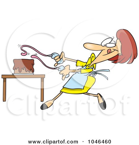 Royalty-Free (RF) Clip Art Illustration of a Cartoon Baker Woman Decorating A Cake by toonaday