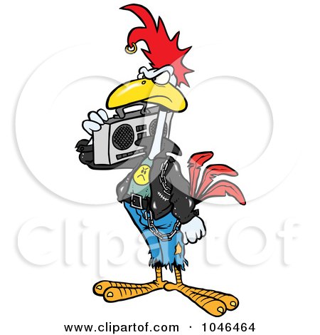 Royalty-Free (RF) Clip Art Illustration of a Cartoon Punky Rooster With A Boom Box by toonaday