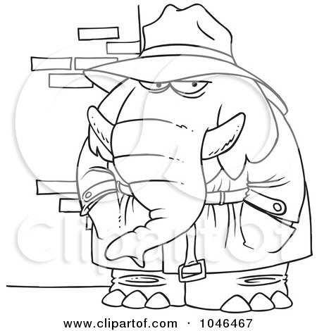 Royalty-Free (RF) Clip Art Illustration of a Cartoon Black And White Outline Design Of A Detective Elephant by toonaday