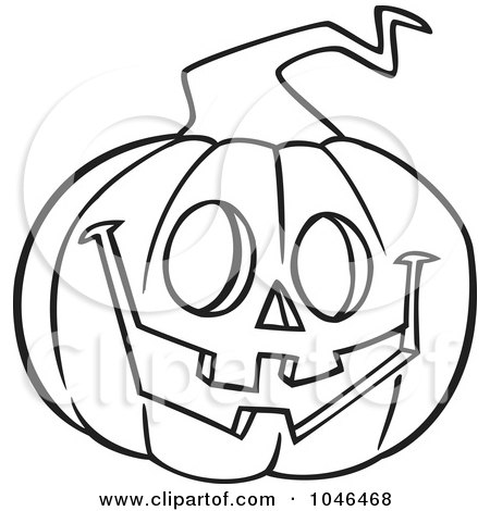 Royalty-Free (RF) Clip Art Illustration of a Cartoon Black And White Outline Design Of A Happy Jackolantern by toonaday
