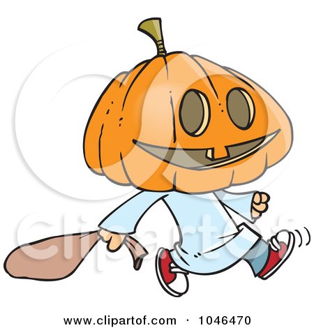 Royalty-Free (RF) Clip Art Illustration of a Cartoon Pumpkin Head Trick Or Treater by toonaday