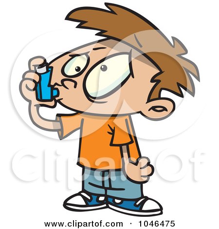 Royalty-Free (RF) Clip Art Illustration of a Cartoon Asthmatic Boy Using An Inhaler by toonaday