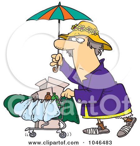 Royalty-Free (RF) Clip Art Illustration of a Cartoon Homeless Lady Pushing A Cart by toonaday