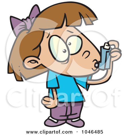 Royalty-Free (RF) Clip Art Illustration of a Cartoon Asthmatic Girl Using Her Inhaler Puffer by toonaday