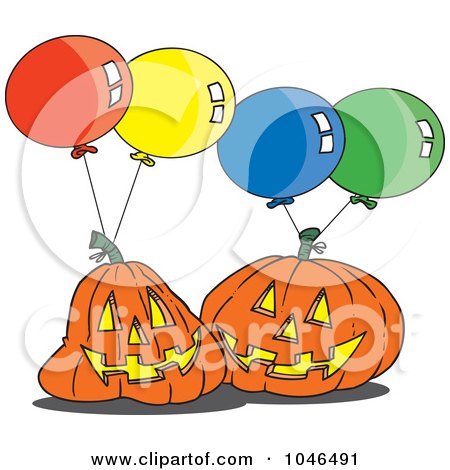 Royalty-Free (RF) Clip Art Illustration of Cartoon Jackolanterns And Party Balloons by toonaday
