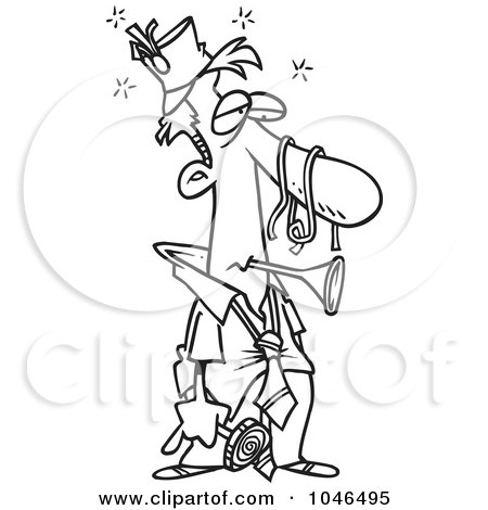 Royalty-Free (RF) Clip Art Illustration of a Cartoon Black And White Outline Design Of A Tired Businessman After A Party by toonaday