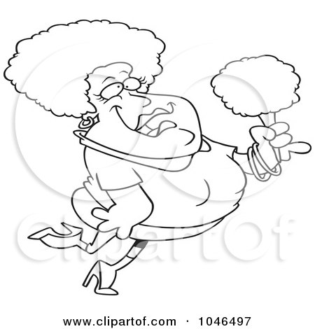 Royalty-Free (RF) Clip Art Illustration of a Cartoon Black And White Outline Design Of A Pink Haired Woman Holding Cotton Candy by toonaday