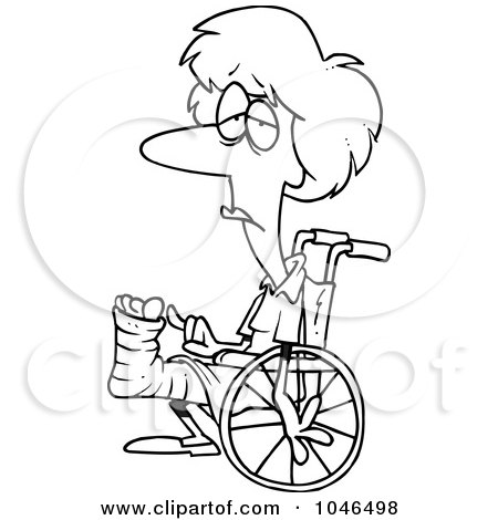 Royalty-Free (RF) Clip Art Illustration of a Cartoon Black And White Outline Design Of A Depressed Woman In A Wheelchair by toonaday