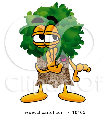 Clipart Picture of a Tree Mascot Cartoon Character Whispering and Gossiping by Mascot Junction