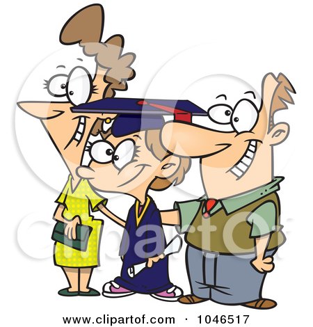Royalty-Free (RF) Clip Art Illustration of a Cartoon Proud Mother And Father By Their Graduating Daughter by toonaday