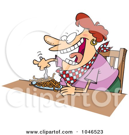 Royalty-Free (RF) Clip Art Illustration of a Cartoon Fat Woman Eating Spaghetti by toonaday