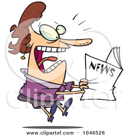 Royalty-Free (RF) Clip Art Illustration of a Cartoon Woman Reading Exciting News by toonaday