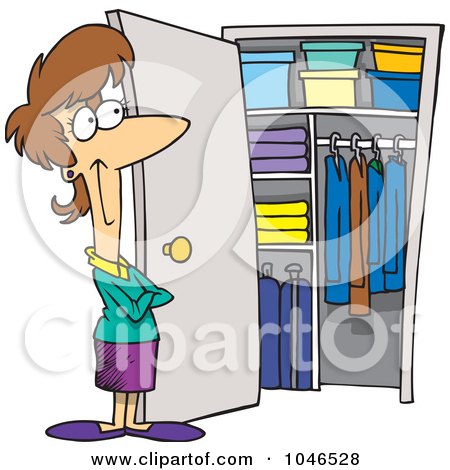 Royalty-Free (RF) Clip Art Illustration of a Cartoon Woman With A Clean Closet by toonaday