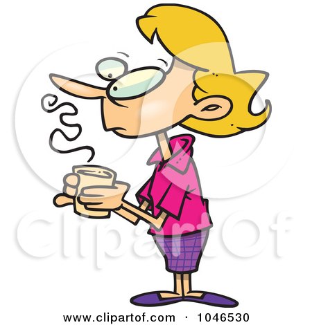 Royalty-Free (RF) Clip Art Illustration of a Cartoon Thinking Woman Holding Coffee by toonaday