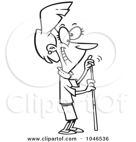 Royalty-Free (RF) Clip Art Illustration of a Cartoon Black And White Outline Design Of A Woman Chalking Her Cue Stick by toonaday