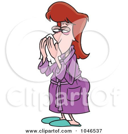 Royalty-Free (RF) Clip Art Illustration of a Cartoon Woman With A Cold by toonaday