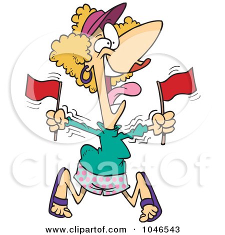 Royalty-Free (RF) Clip Art Illustration of a Cartoon Woman Waving Flags At A Parade by toonaday