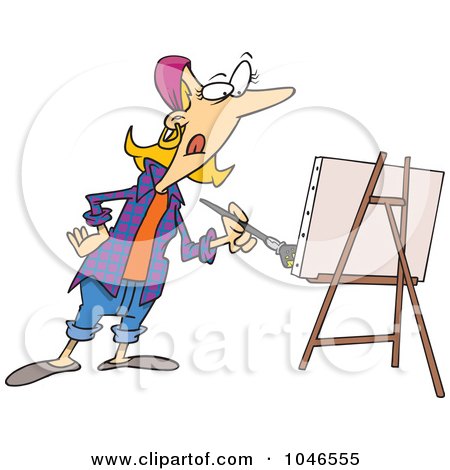 Royalty-Free (RF) Clip Art Illustration of a Cartoon Female Artist Painting by toonaday