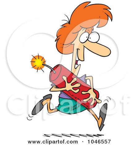 Royalty-Free (RF) Clip Art Illustration of a Cartoon Woman Running With Dynamite by toonaday