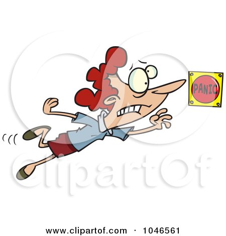 Royalty-Free (RF) Clip Art Illustration of a Cartoon Lady Pushing A Panic Button by toonaday