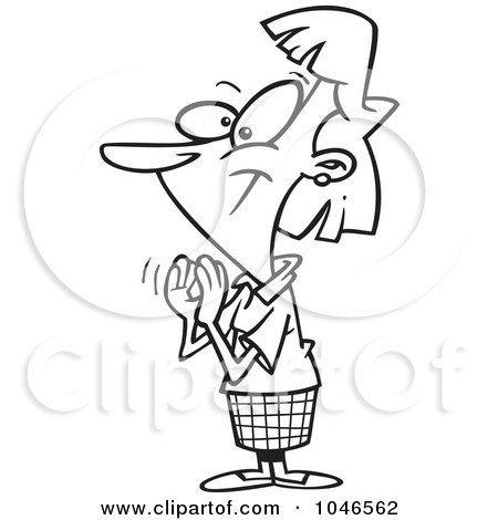 Royalty-Free (RF) Clip Art Illustration of a Cartoon Black And White Outline Design Of A Clapping Woman by toonaday