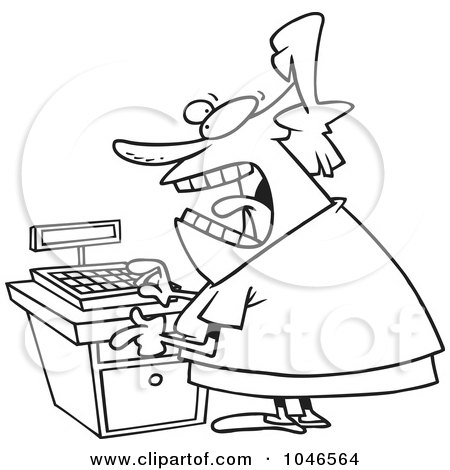 Royalty-Free (RF) Clip Art Illustration of a Cartoon Black And White Outline Design Of A Female Clerk by toonaday