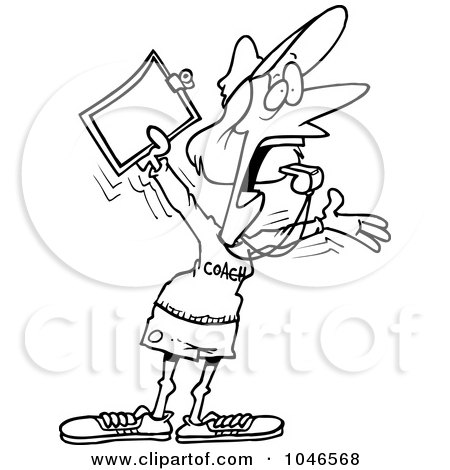 Royalty-Free (RF) Clip Art Illustration of a Cartoon Black And White Outline Design Of A Female Coach Screaming by toonaday