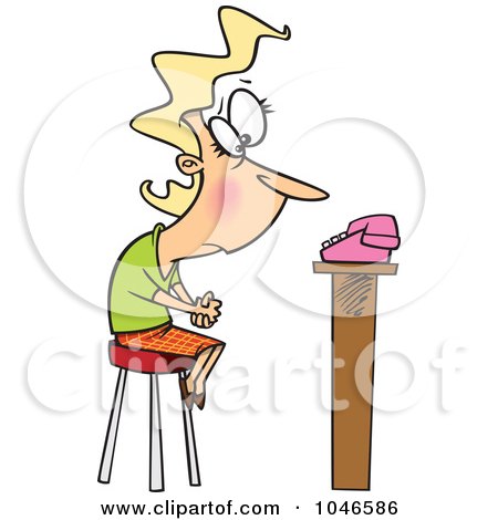 Royalty-Free (RF) Clip Art Illustration of a Cartoon Woman Waiting By A Phone by toonaday