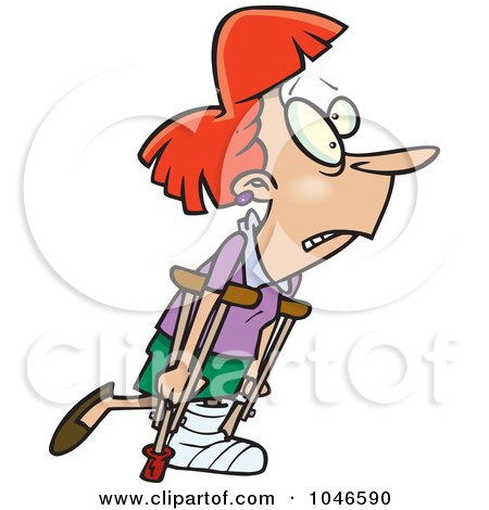 Royalty-Free (RF) Clip Art Illustration of a Cartoon Woman Using Crutches by toonaday