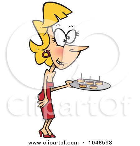 Royalty-Free (RF) Clip Art Illustration of a Cartoon Party Hostess Serving Snacks by toonaday