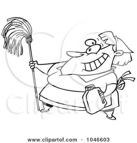 Royalty-Free (RF) Clip Art Illustration of a Cartoon Black And White Outline Design Of A Woman Cleaning by toonaday