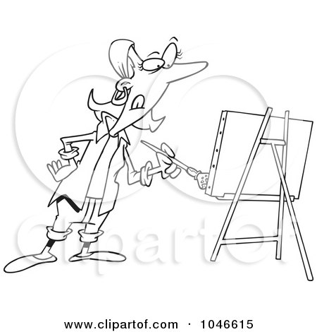 Royalty-Free (RF) Clip Art Illustration of a Cartoon Black And White Outline Design Of A Female Artist Painting by toonaday