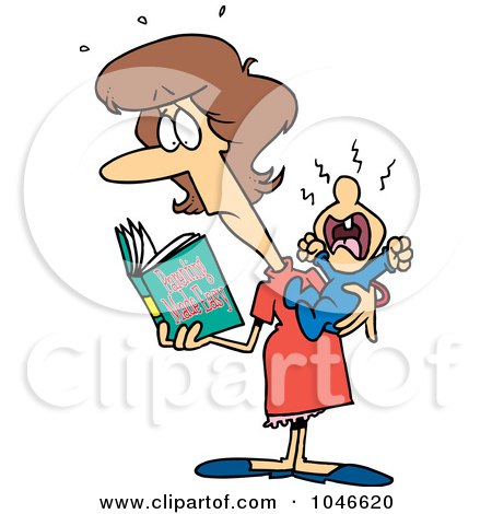 Royalty-Free (RF) Clip Art Illustration of a Cartoon New Mom Reading A Parenting Book by toonaday