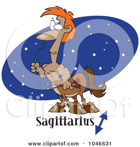 Royalty-Free (RF) Clip Art Illustration of a Cartoon Sagittarius Centaur Over A Blue Oval by toonaday