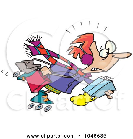 Royalty-Free (RF) Clip Art Illustration of a Cartoon Woman Power Shopping On Roller Blades by toonaday