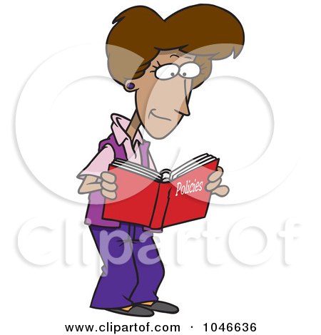 Royalty-Free (RF) Clip Art Illustration of a Cartoon Woman Reading A Policy Book by toonaday